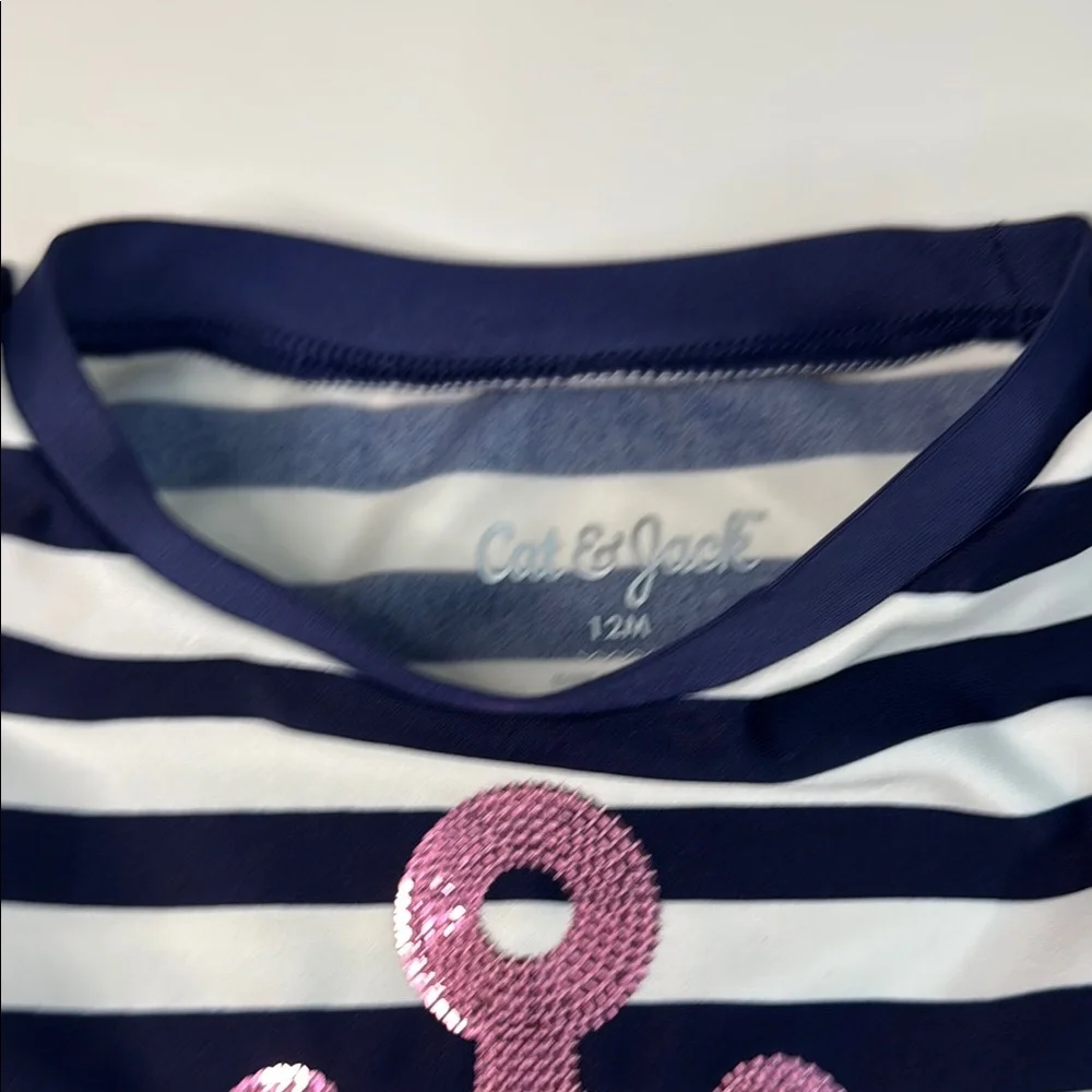 Cat & Jack‎ Baby Girls Navy and White Striped Nautical Swimsuit Size 12 Months